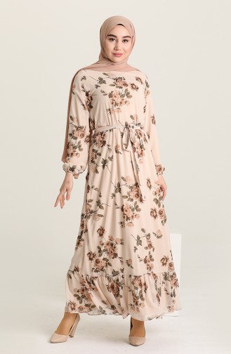 Beige Hijab Dress 3114-05