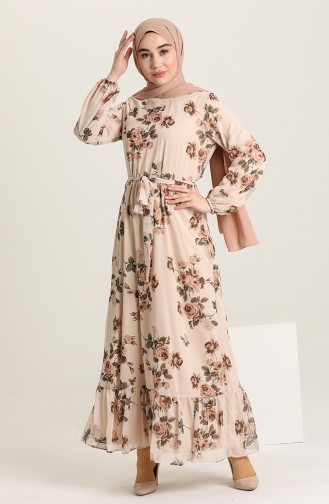 Beige Hijab Dress 3114-05