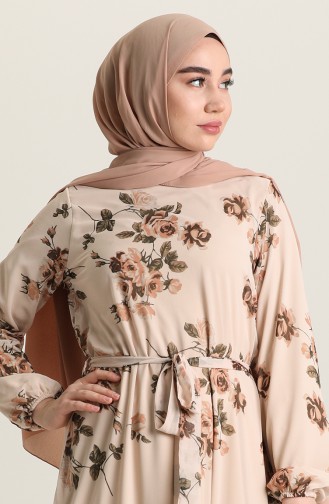 Beige Hijab Kleider 3114-05