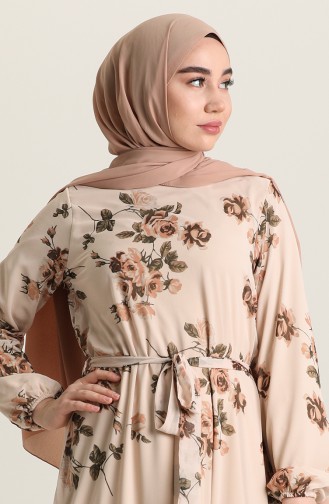 Beige Hijab Dress 3114-05