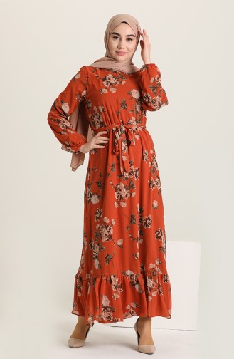 Brick Red Hijab Dress 3114-08