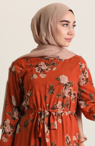 Brick Red Hijab Dress 3114-08