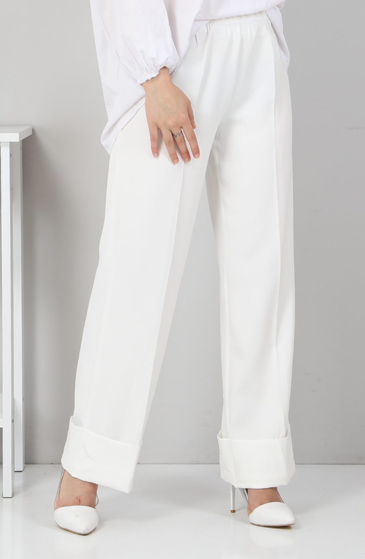 Duble Paça Kumaş Pantolon 10659 Beyaz