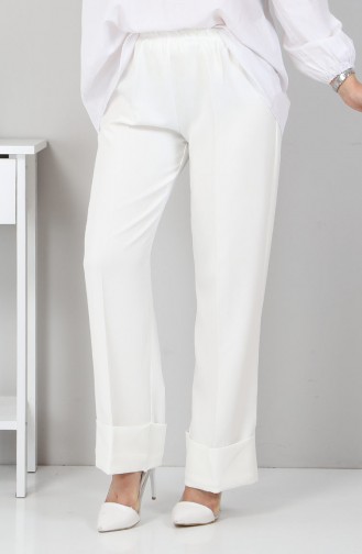 Duble Paça Kumaş Pantolon 10659 Beyaz