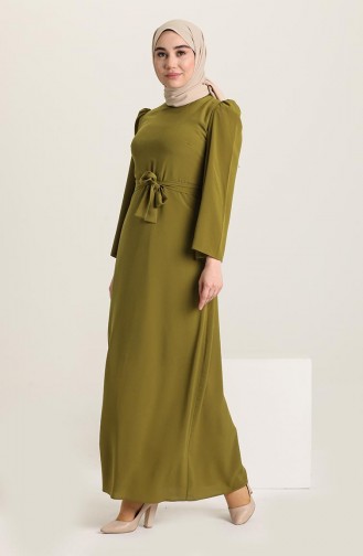 فستان بتصميم سادة مع حزام 0032-04