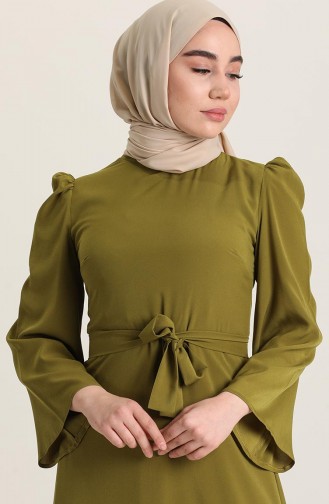 فستان بتصميم سادة مع حزام 0032-04