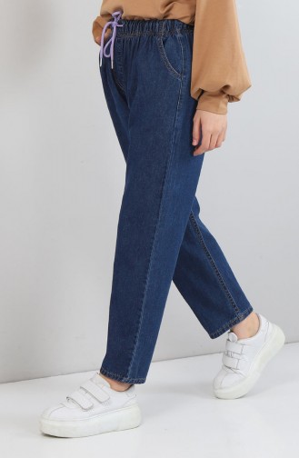 Beli Bağcıklı Lastikli Kot Pantolon Açık Mavi 6017 Koyu Kot