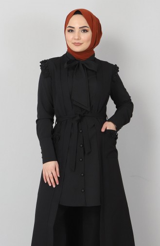Çiçekli Tesettür Kombin 8661 1 Siyah