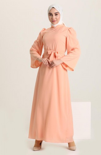 فستان بتصميم سادة مع حزام 0032-02