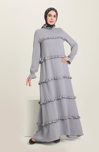 Minahill Fırfır Detaylı Elbise 8397-01 Gri