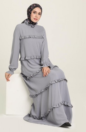 Minahill Fırfır Detaylı Elbise 8397-01 Gri