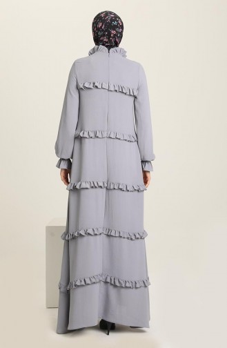 Minahill Fırfır Detaylı Elbise 8397-01 Gri