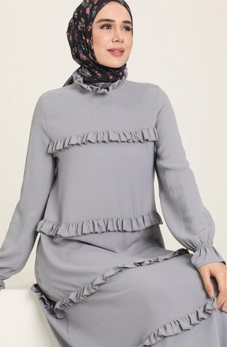 Minahill Fırfır Detaylı Elbise 8397-01 Gri