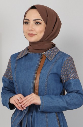 Nakışlı Kot Ferace 9883 Koyu Kot