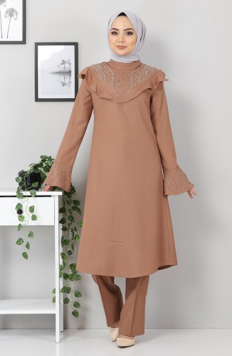 İncili Fırfırlı Kombin 9871 Taba
