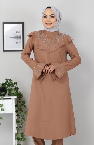 İncili Fırfırlı Kombin 9871 Taba
