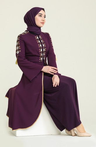 Robe Caftan Bordée 5000-03 Bordeaux 5000-03