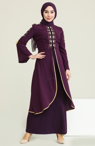 Robe Caftan Bordée 5000-03 Bordeaux 5000-03