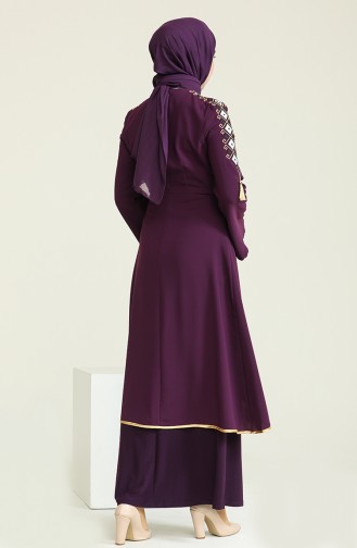 Robe Caftan Bordée 5000-03 Bordeaux 5000-03