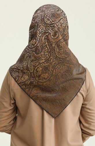 Mandala Desen Elegante Seri Eşarp Eşarp Askısı İle Birlikte 100X100 Cm Kahverengi Krem