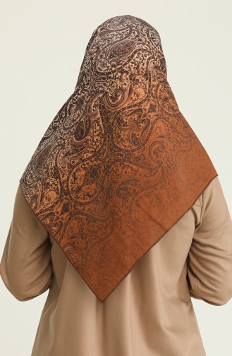 Mandala Desen Elegante Seri Eşarp Eşarp Askısı İle Birlikte 100X100 Cm Kiremit Krem