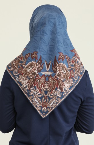 Mandala Desen Elegante Seri Eşarp Eşarp Askısı İle Birlikte 100X100 Cm Lacivert Krem