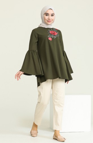 Bluse mit Stickerei 4472-03 Khaki Grün 4472-03