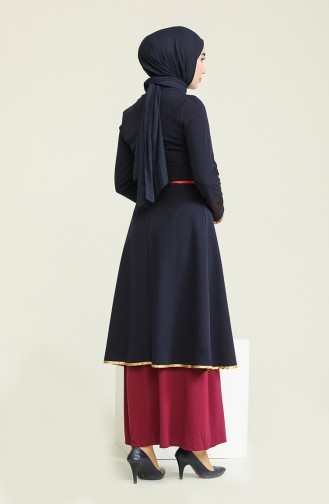 File Detaylı Kaftanlı Elbise 5002-01 Lacivert