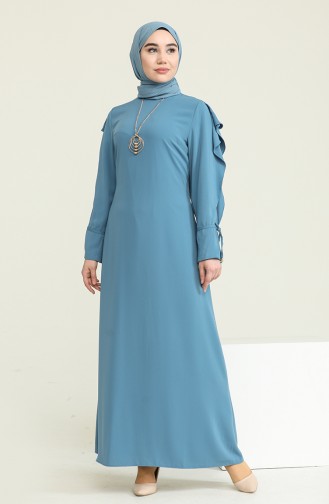 Şifon Detaylı Elbise 0123-01 Mavi