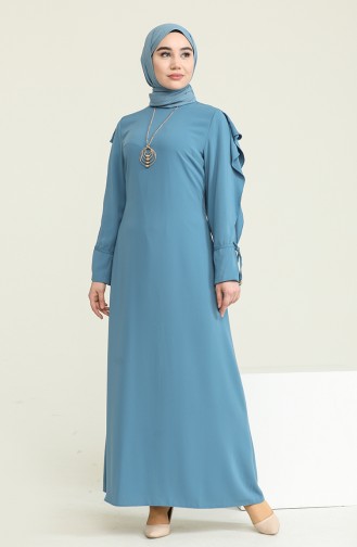 SUKRAN Chiffon Detailed Dress 0123-01 Blue 0123-01