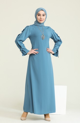 Kleid mit Chiffon Detail 0123-01 Blau 0123-01