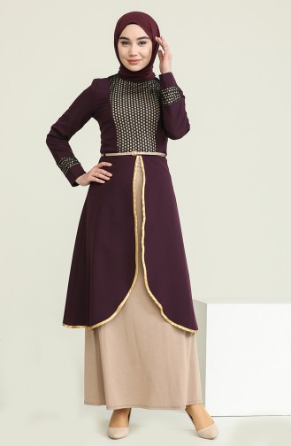 Robe Caftan détail Fİlet 5002-02 Pourpre 5002-02