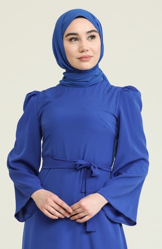 Kuşaklı Elbise 0032-06 Saks