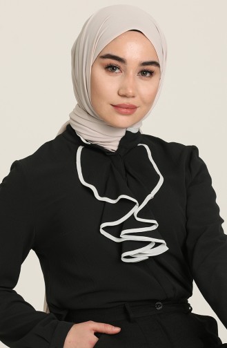 Blouse Détail Volante 1007-04 Noir Ecru 1007-04