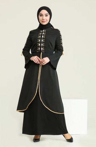 Nakışlı Kaftanlı Elbise 5000-04 Siyah