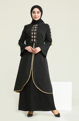 Robe Caftan Bordée 5000-04 Noir 5000-04