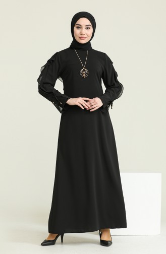 Şifon Detaylı Elbise 0123-02 Siyah