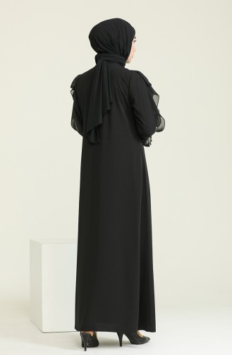 Kleid mit Chiffon Detail 0123-02 Schwarz 0123-02