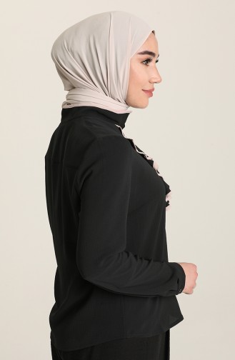 Blouse Détail Volante 1007-03 Noir Vison 1007-03