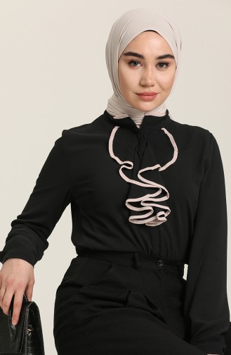 Blouse Détail Volante 1007-03 Noir Vison 1007-03