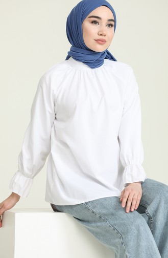 Kolları Fırfırlı Gömlek 1002-01 Beyaz