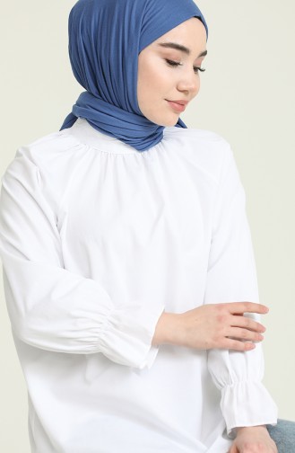 Kolları Fırfırlı Gömlek 1002-01 Beyaz
