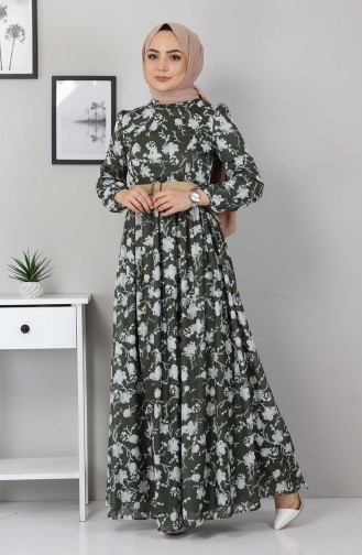 Çiçekli Anne Elbise 10024 Haki