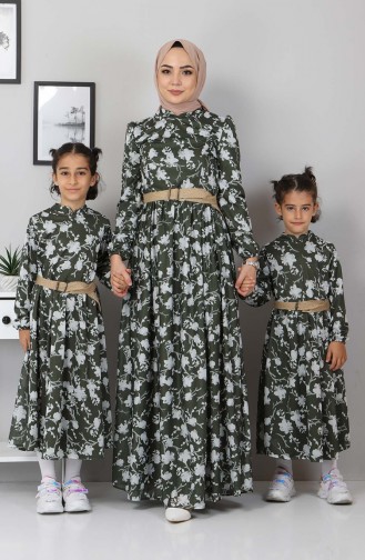 Çiçekli Anne Elbise 10024 Haki