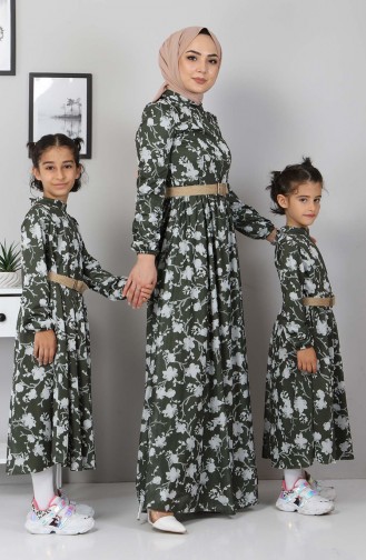 Çiçekli Anne Elbise 10024 Haki