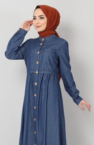 Dark Blue Jeans Hijab Dress 10568.Koyu Kot