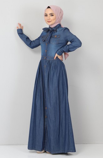 Dark Blue Jeans Hijab Dress 9159.Koyu Kot