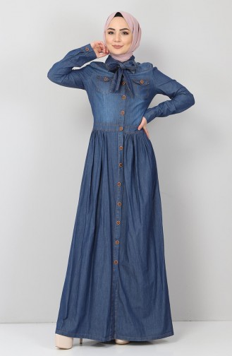 Dark Blue Jeans Hijab Dress 9159.Koyu Kot