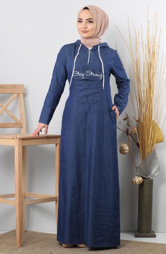 Dark Blue Jeans Hijab Dress 9998.Koyu Kot