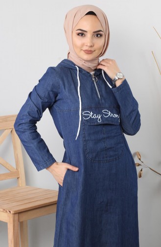 Dunkel-Jeansblau Hijab Kleider 9998.Koyu Kot